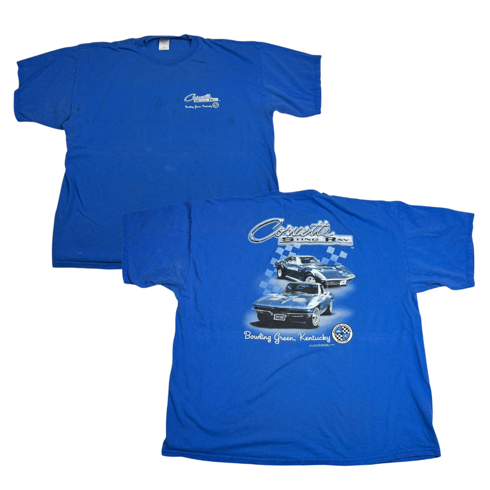 Corvette Stingray Bowling Green Kentucky Graphic Tee T-Shirt FLAW Blue Adult 2XL